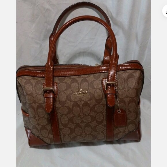 “Coach Signature C Jacquard & Leather Doctor’s Bag Satchel handbag tan RARE - Picture 1 of 16